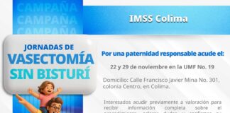 Invita IMSS Colima a Jornadas de Vasectomía Sin Bisturí en la UMF No. 19 el 22 y 29 de Noviembre