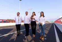 Indira Vizcaíno y Titular de la SICT Dan Banderazo de Apertura al Puente Arco Norte en Colima; Concluyó Dos Meses Antes de lo Previsto