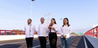 Indira Vizcaíno y Titular de la SICT Dan Banderazo de Apertura al Puente Arco Norte en Colima; Concluyó Dos Meses Antes de lo Previsto