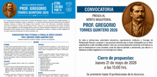 Gobierno de Riult Rivera Invita a Participar en la Convocatoria Para la Presea al Mérito Docente “Prof. Gregorio Torres Quintero 2026”